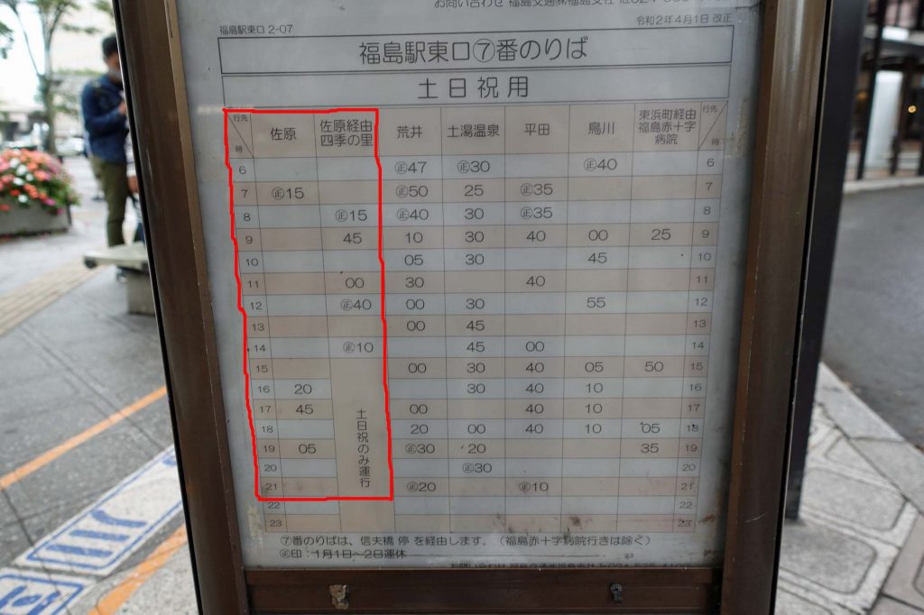 福島駅東口7番乗り場の時刻表